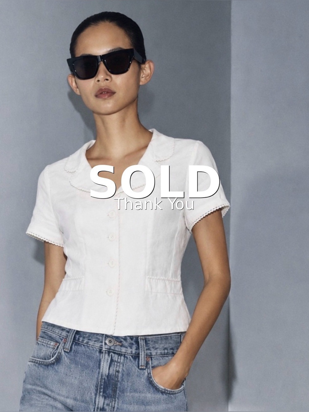 Crisp Linen White Button-Front Short Sleeve Blouse